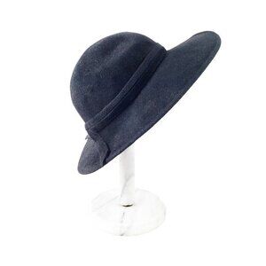 Sonni Womens Vintage Hat 1970's Style Bohemian Boho Round Crown Black Wool Felt